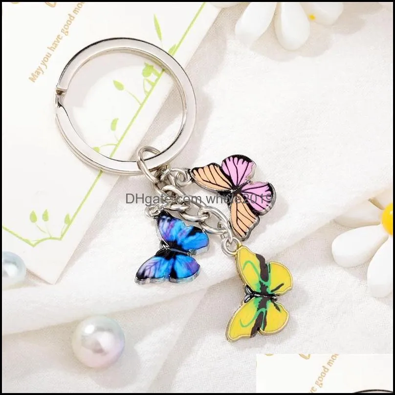 enamel butterfly keychain key chain ring holder charm insects car keys women bag accessories jewelry 2222 t2