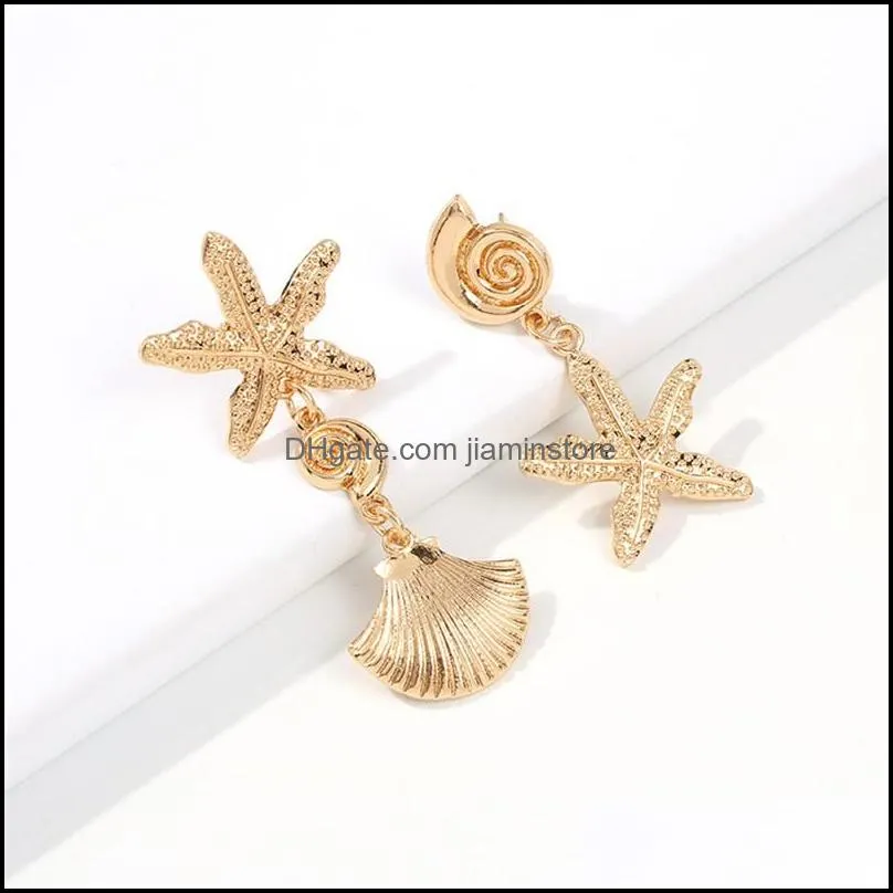 bohemian asymmetry shell dangle drop earrings for women party statement starfish shell earrings gold color metal summer bride jewelry