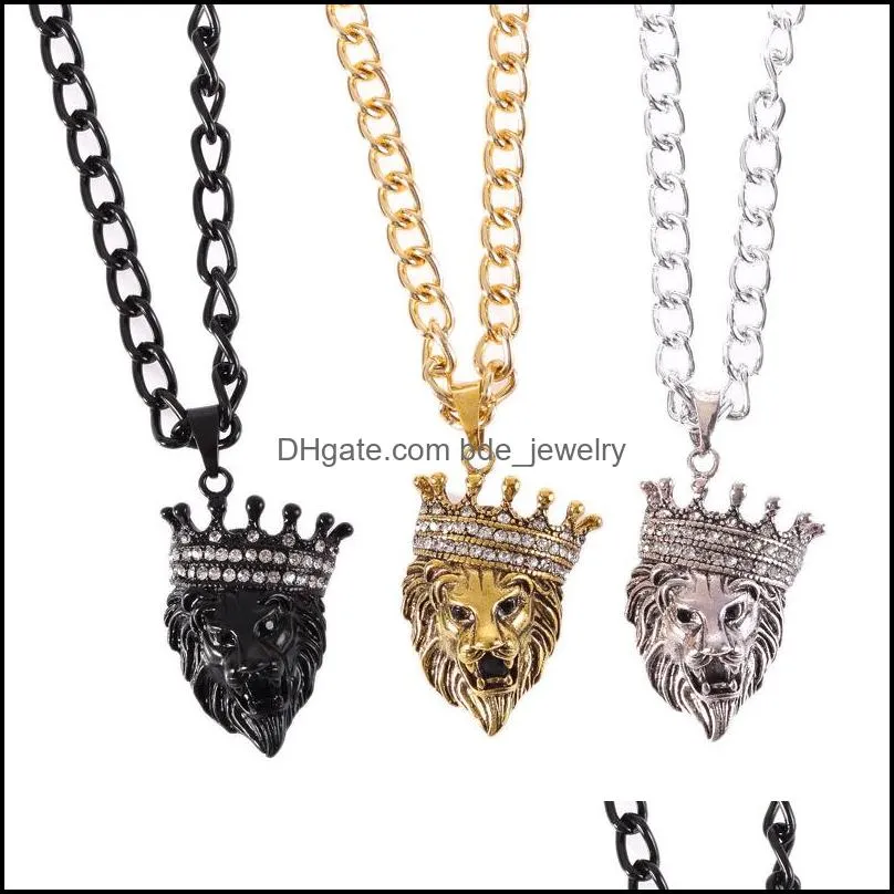 crossborder supply jewelry tide male hiphop personality mens necklace micro pave alloy  head crown pendant