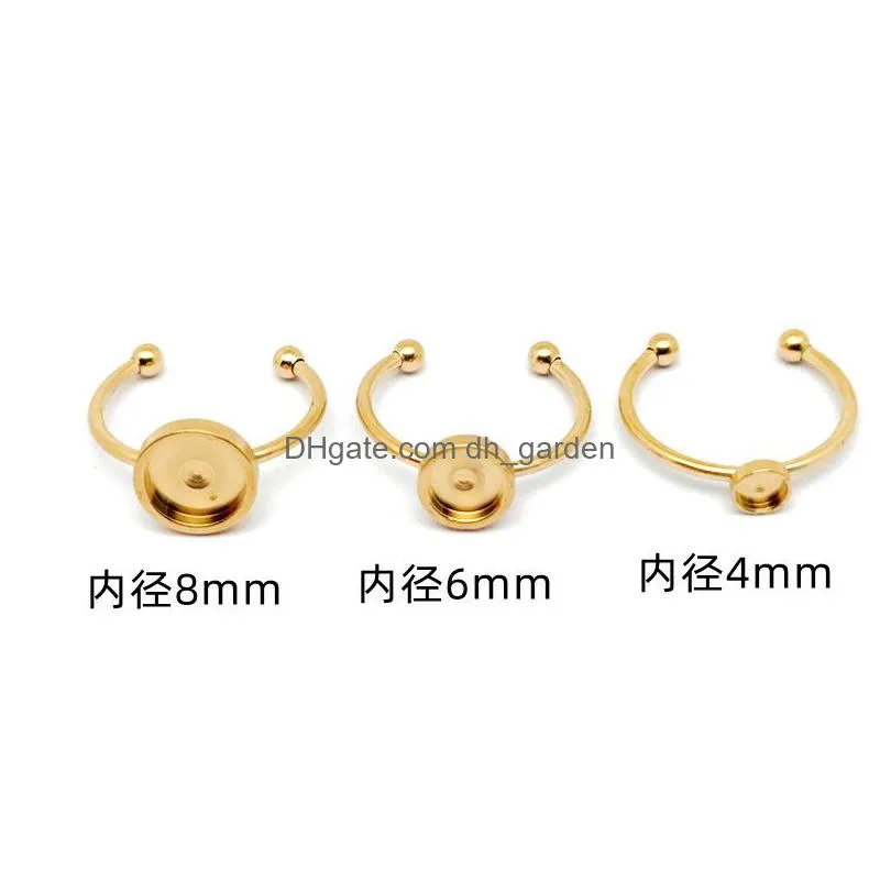 6 8 10 12mm no fade stainless steel gold plated ring settings blank base fit 620mm glass cabochons buttons