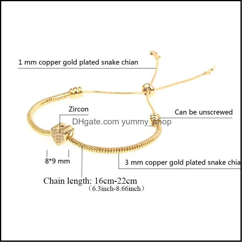 trendy adjustable heart charm bracelets bangles for women rose gold silver color cubic zirconia bracelets fashion party jewelry gifts