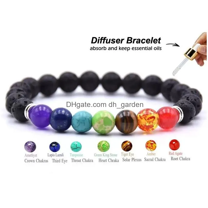 mens 7 chakra lava rock charms strand bracelets  oils diffuser natural stone beaded chain bangle for womens crafts fashion