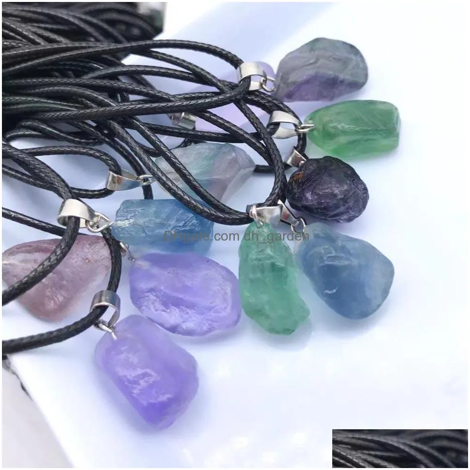 trendy natural fluorite crystal druzy energy healing stone pendant necklace rope necklace women jewelry factory wholesale