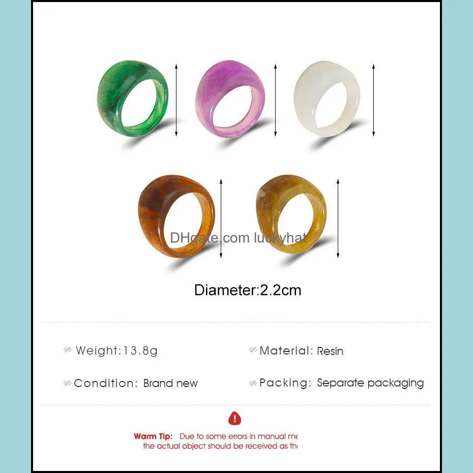 creative color transparent acrylic ring jewelry personality simple round resin ring men and women with the same ring jewelry luckyhat