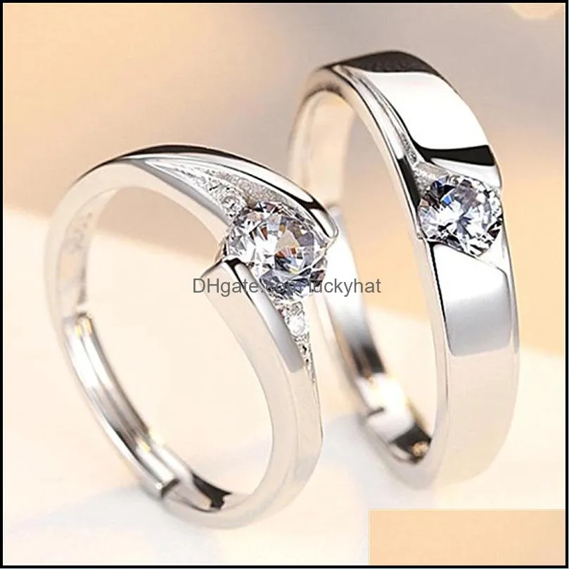 fashion and exquisite couples open love couples ring marriage men and women tenderness diamond ring silver plated ring luckyhat
