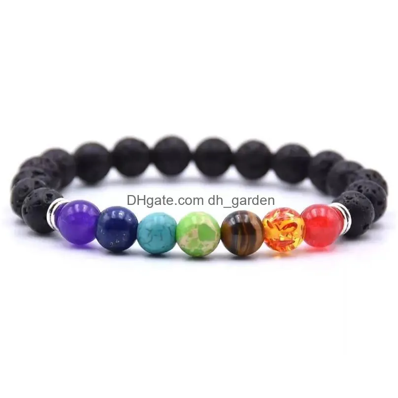mens 7 chakra lava rock charms strand bracelets  oils diffuser natural stone beaded chain bangle for womens crafts fashion