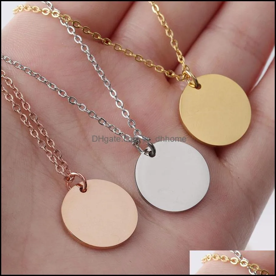  blank round pendant necklace stainless steel necklace gold minimalist round blank dog tag coin pendant necklace jewelry for buyer