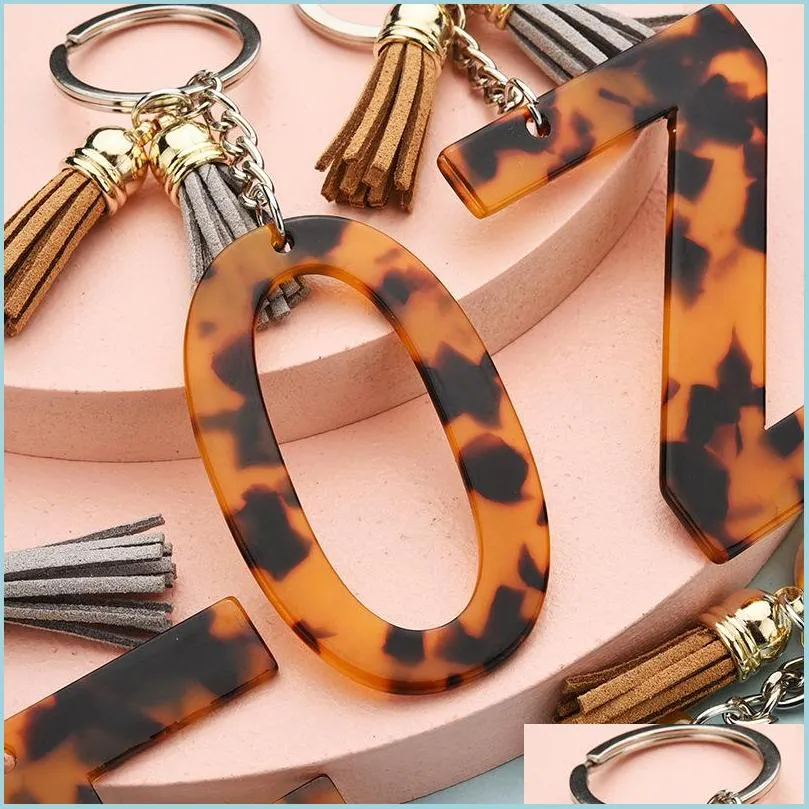 acrylic letter leopard print key rings tassels pendant keychain for women men jewelry gift car 3 6ws q2