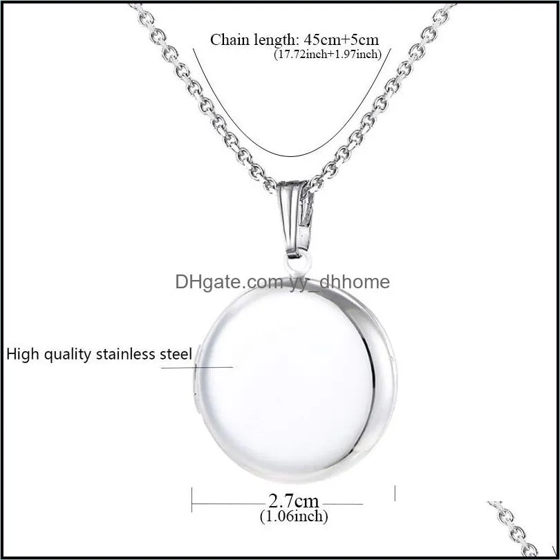 2020 locket pendant necklace for women circle coin stainless steel necklace in gold silver lady charm inside p o can open jewelry