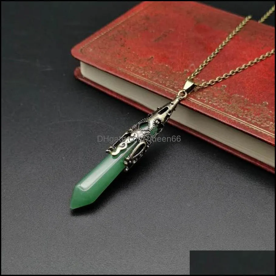 natural crystal pendulums hexagonal prism crystal agate stone necklace pendulum decorate maya ethnic characteristic bullet cone