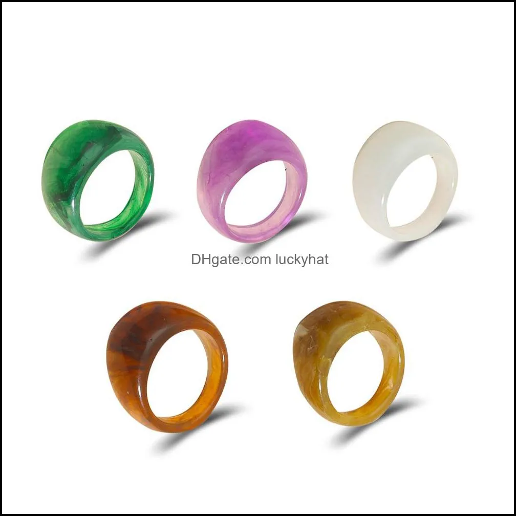 creative color transparent acrylic ring jewelry personality simple round resin ring men and women with the same ring jewelry luckyhat
