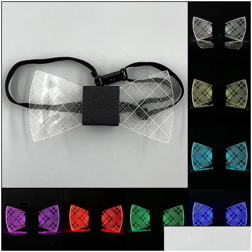 bow ties flashing tie light up led rave costume necktie glowing dj bar dance carnival party cool props wedding suppliesbow emel22