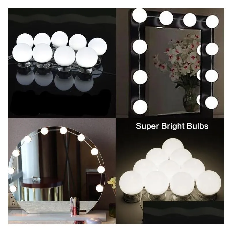 10 pcs vanity led mirror light makeup adjustable comestics mirror light kits with dimmable lights bulb brightness make up lights