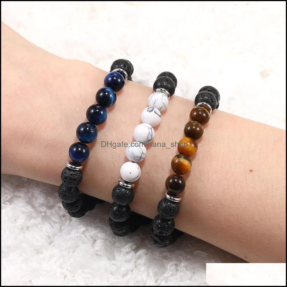 fashion 8mm black lava stone bead bracelets natural tiger eye volcanic stone handmade braided yoga beads bracelet for men women jewelry