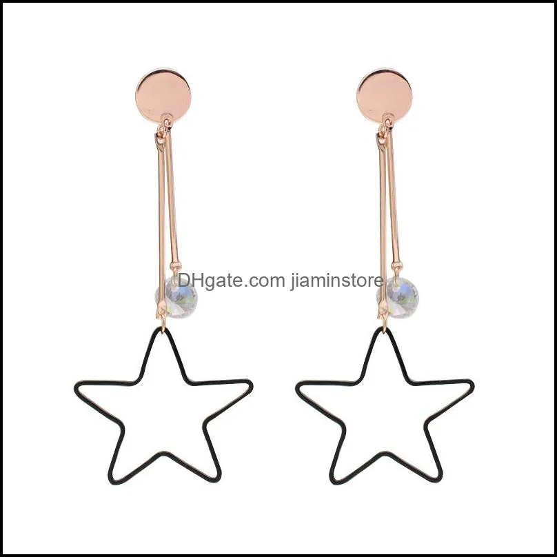  arrivals fashion jewelry crystal pentacle pentagram charms drop earrings metal geometric hollow star long earring for women gifts