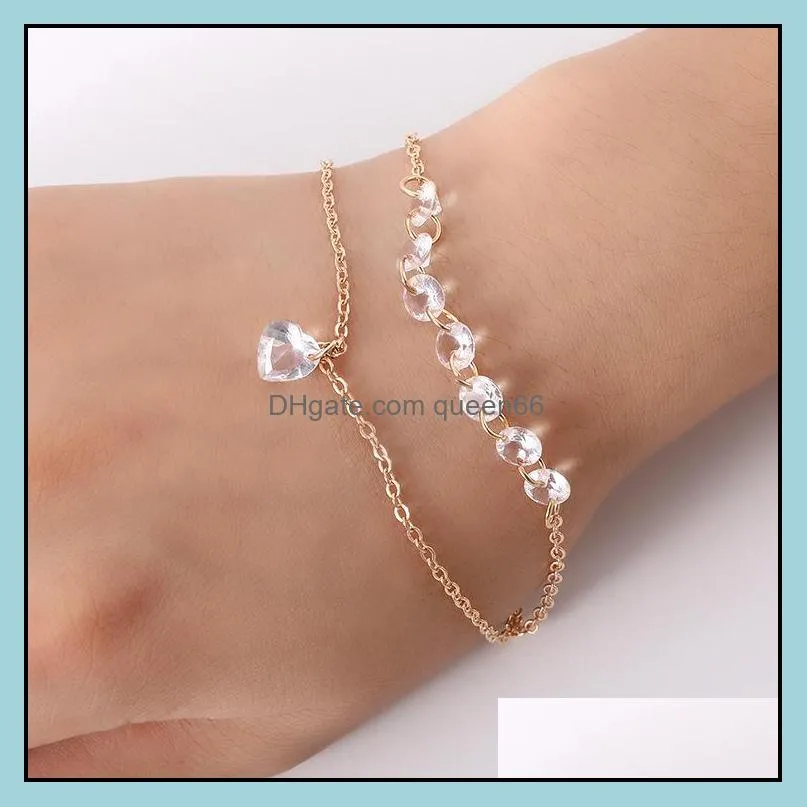 fashion double heart crystal bracelet female engagement wedding accessories bracelet gold chain white crystal jewelry