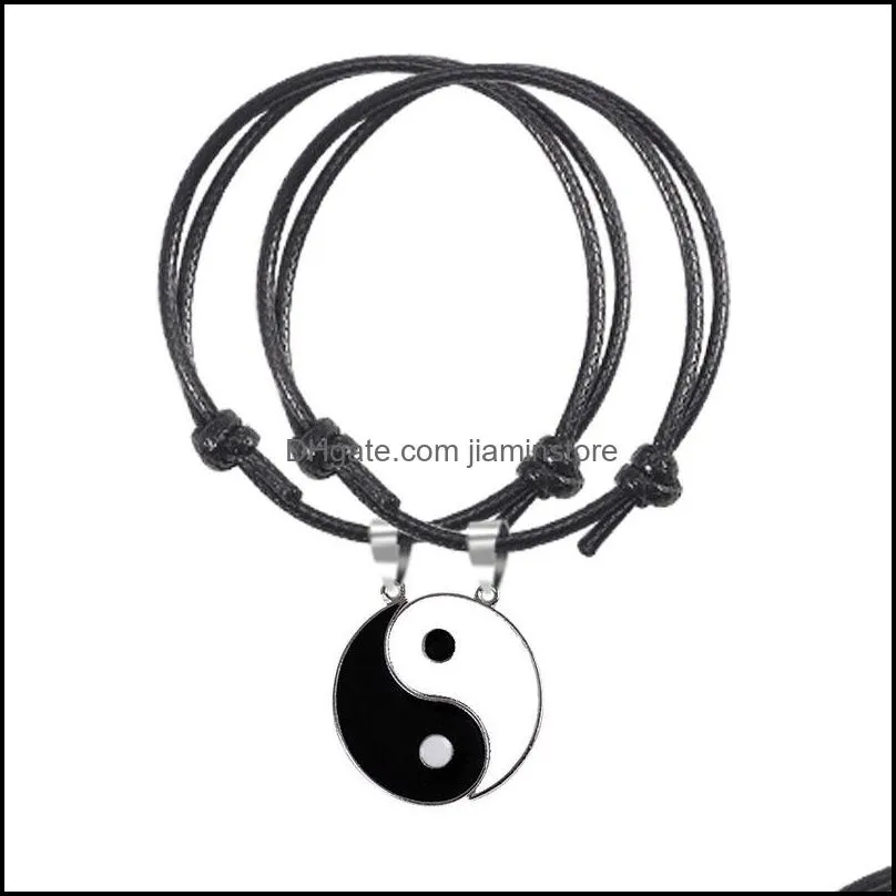 2 pcs/lot vintage adjustable rope couple bracelet hand jewelry yin yang charms bracelets black white red handmade jewelry