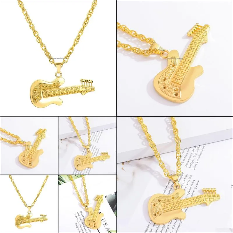 music guitar pendant necklace two tone silver/gold color mens yellow gold guitar pendant necklaces hip hop jewelry luckyhat