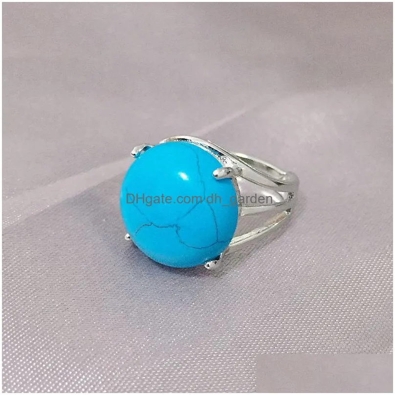 natural stone rings tigers eye turquoise lapis pink quartz amethyst opal crystal finger ring for women jewelry