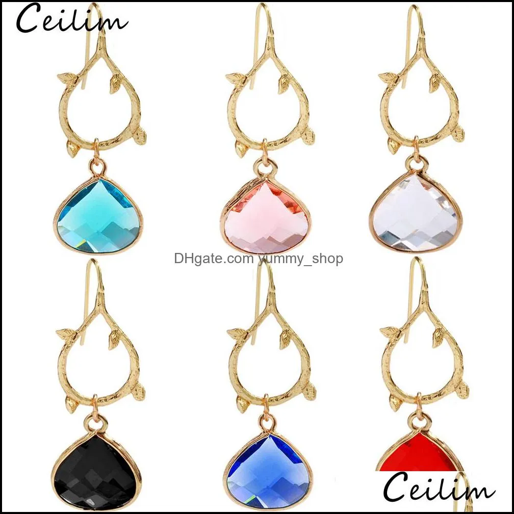  trendy water drop crystal earrings for women girls gold leaf teardrop earring with birthstone charm fashion jewelry gifts