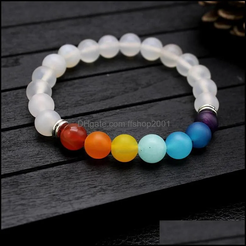  fashion seven colors dull stone beads bracelets for women 8mm white natural stone charms stretch bracele health yoga jewelry gifts