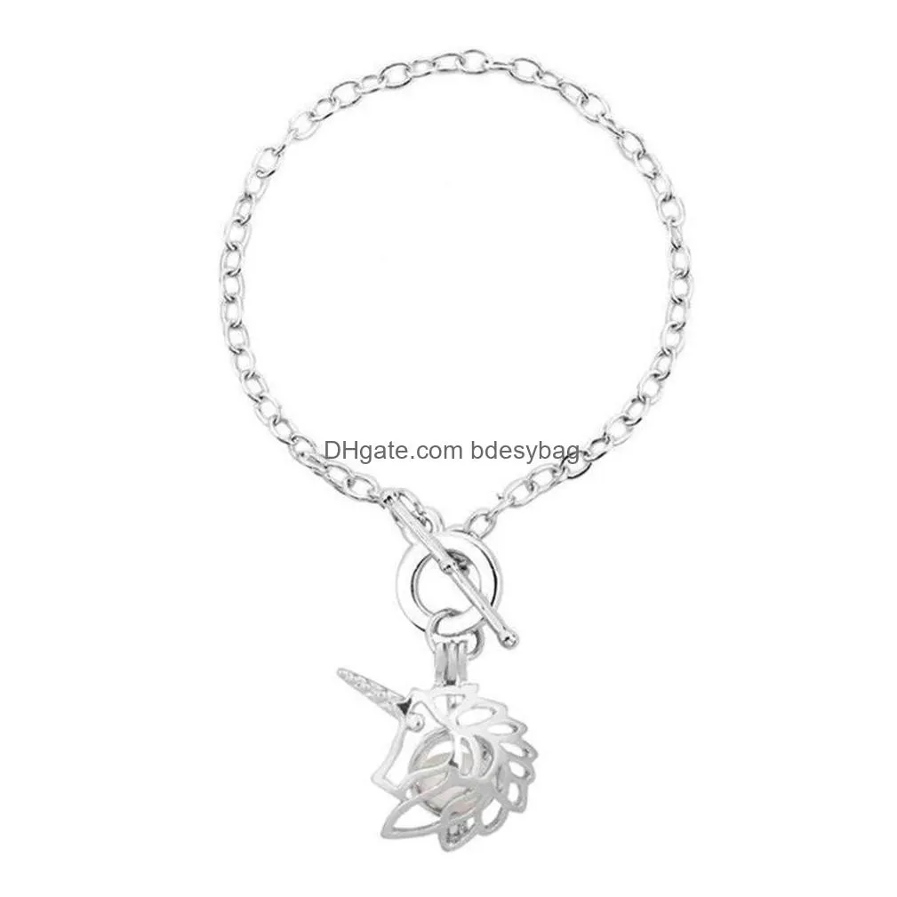 women pearl oyster charm bracelets fashion silver star frog owl pearl cage pendant locket bracelet jewelry charm