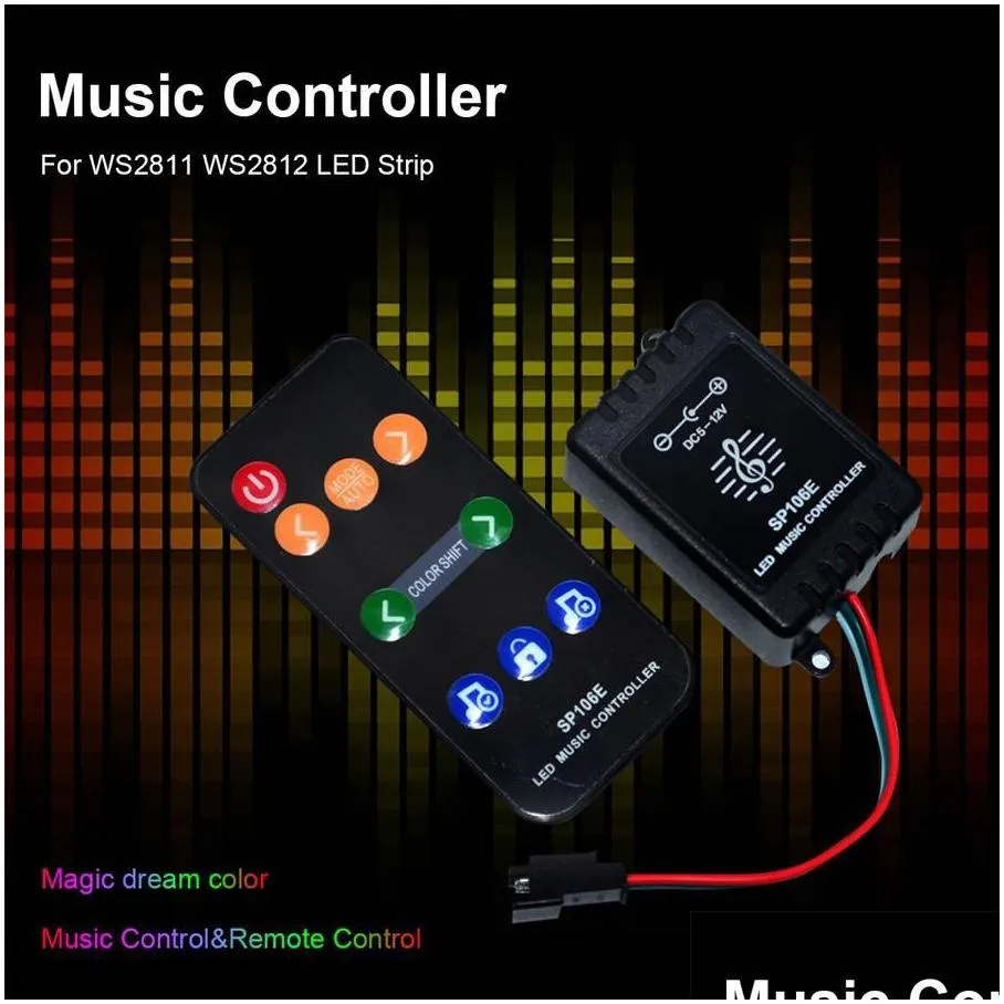 music control dream color led strip set ws2811 led strip light 5050 rgb dc12v with music remote controller 12v 3a power supply