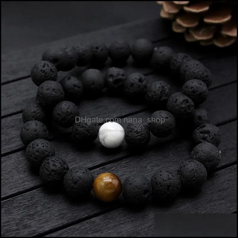  est design high quality black lava stone jewelry lava rock beads charms stretch energy yoga gift romantic couple lover bracelets