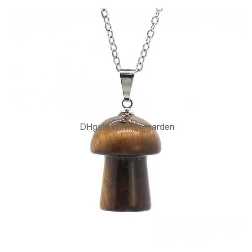 fashion mushroom statue natural stone carving pendant reiki healing polishing gem necklace for women jewelry wholesale