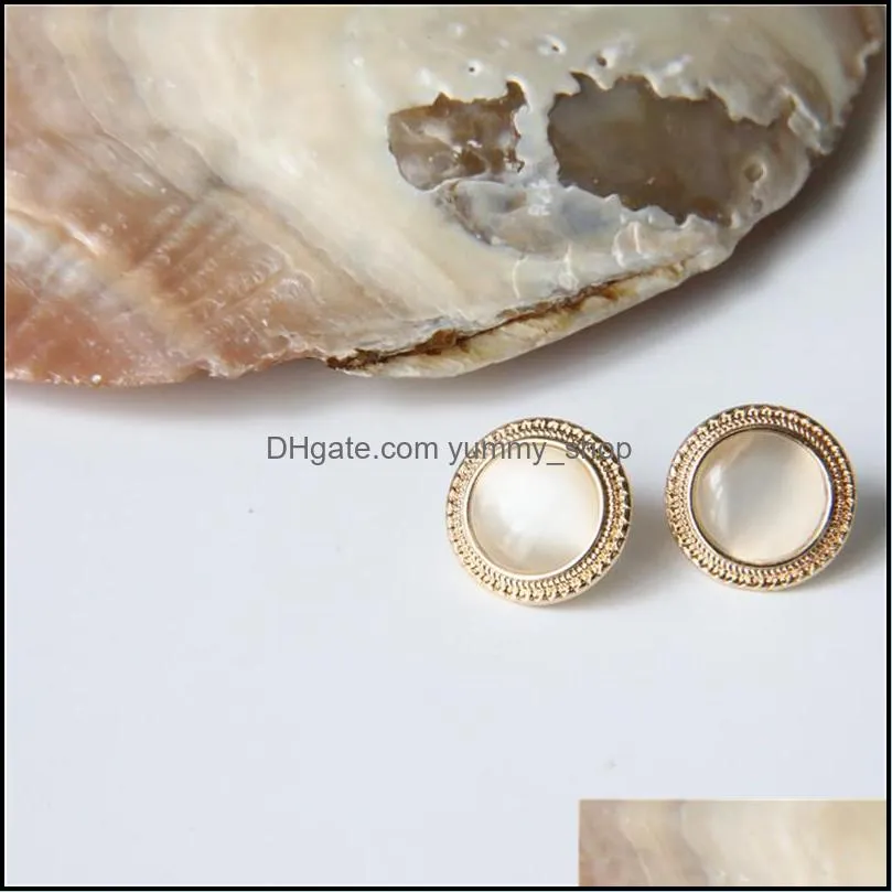 vintage round big opal stone stud earrings for women unique design marble stone earring temperament simulated pearl jewelry wholesale