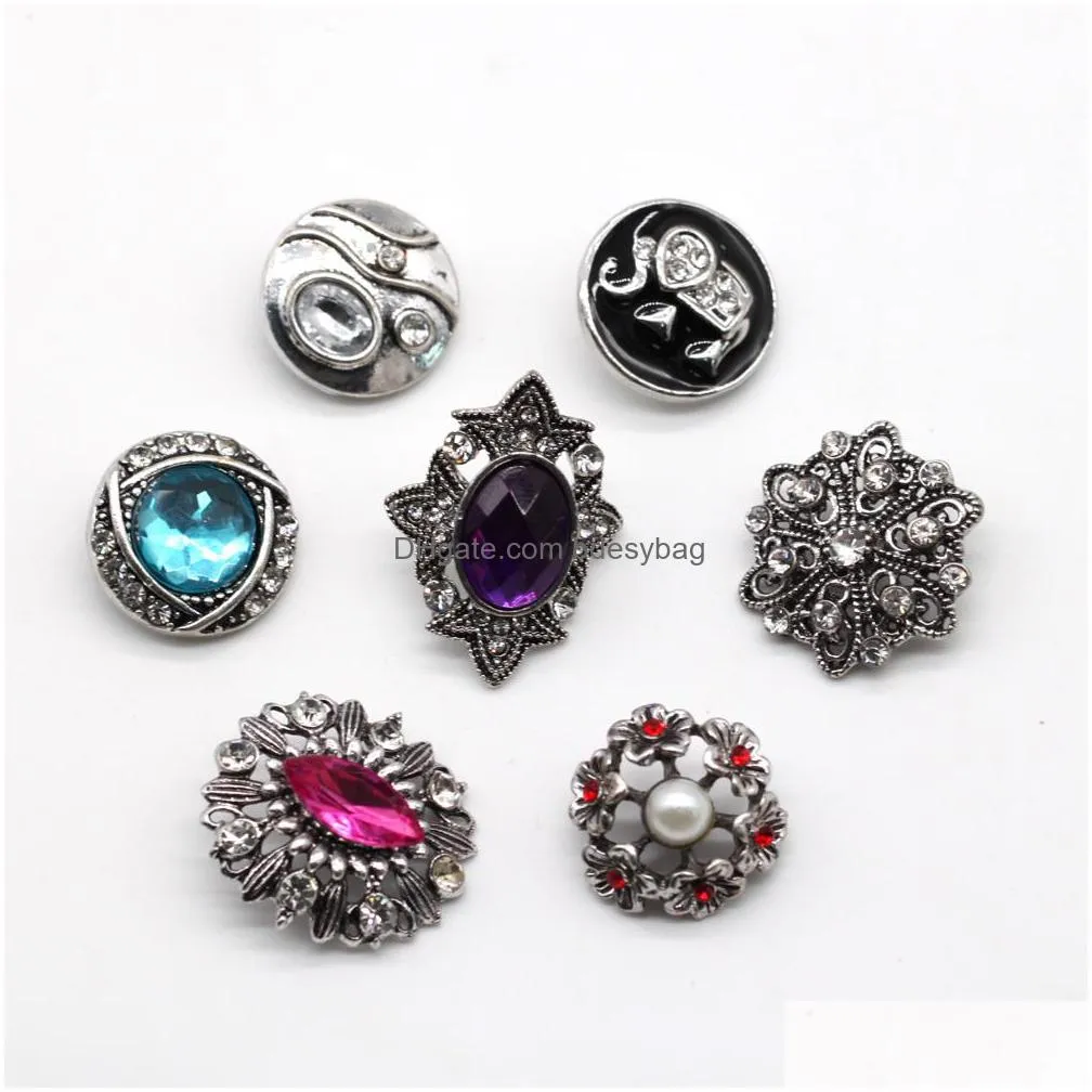 charm bracelets royalbeier 20pcs/lot mixed rhinestone styles metal charms 12mm snap button jewelry for snaps bracelet diy