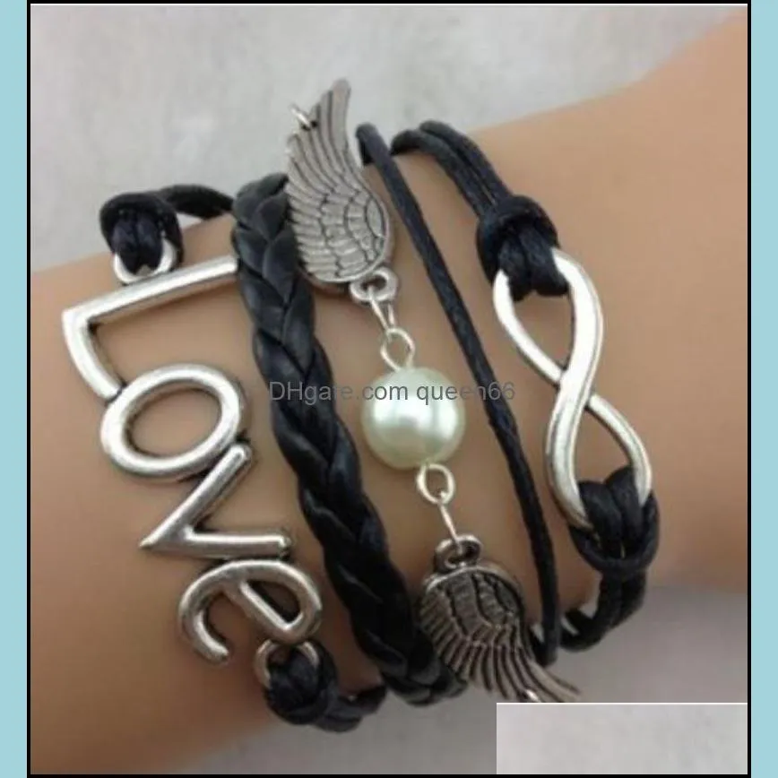 Wholesale Leather Feather Charm Bracelet With Straps For Infinity