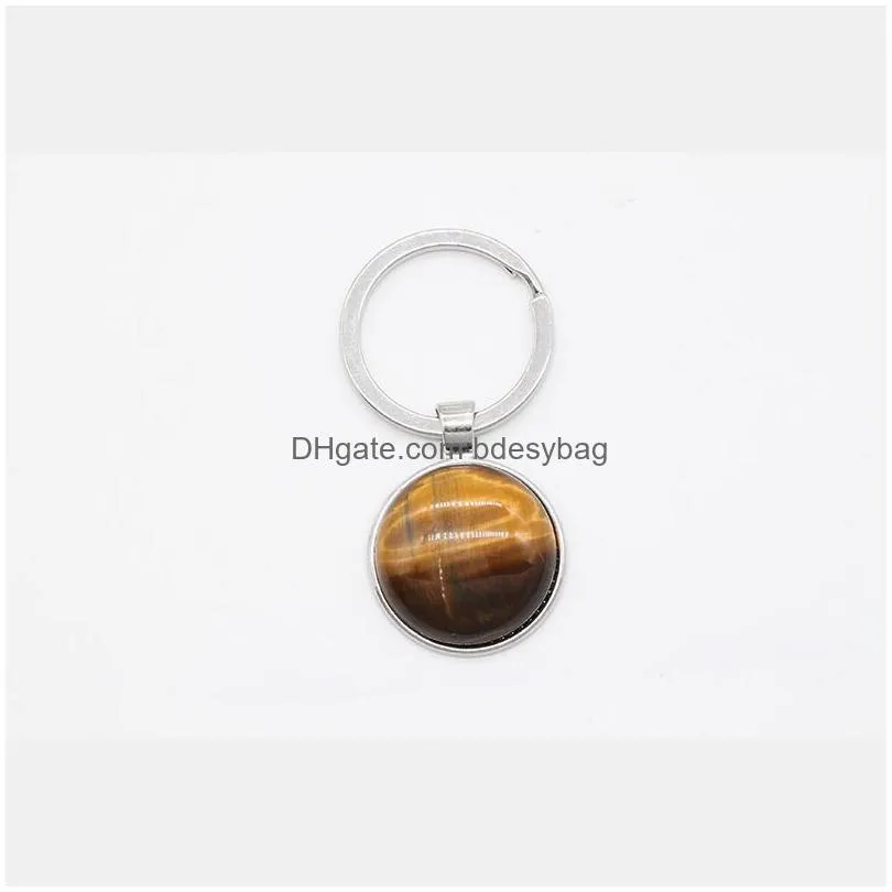 natural crystal stone keychain handmade diy round gemstone keyring charm pendant for women