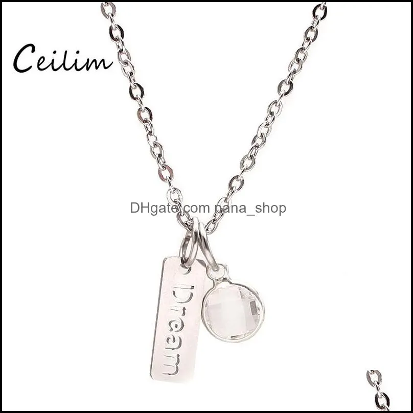  fashion letter dream faith pendant necklaces stainless steel jewelry for women link sweater chain statement necklace with gift