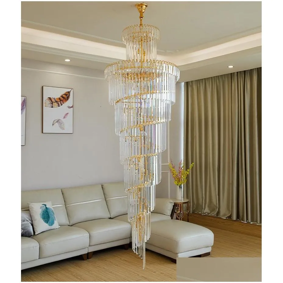 modern crystal chandelier villa living room pendant lamps hollow simple building middle floor ceiling lights luxury long chandelier