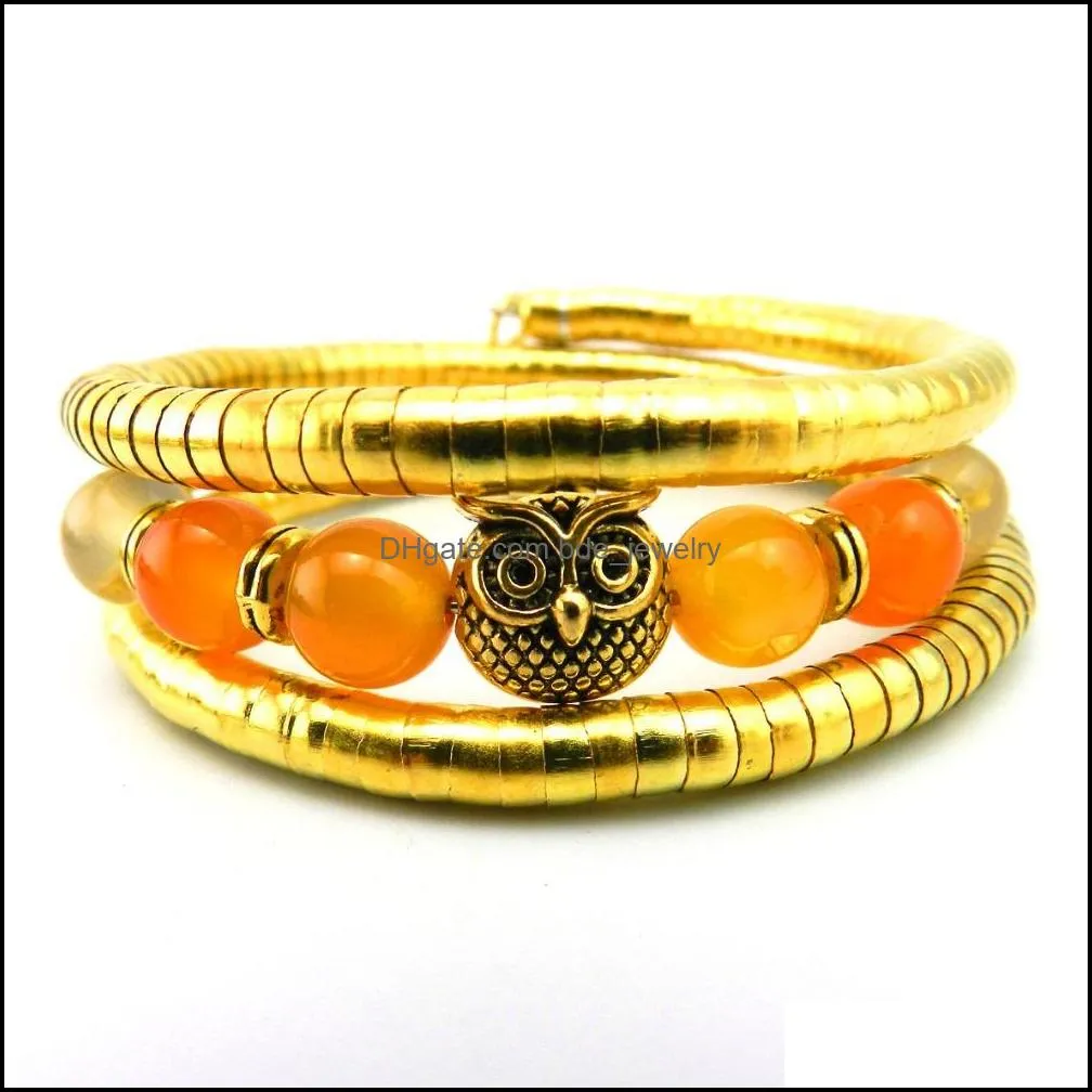 natural stone bracelet bangle beads cute owl colorful natural stones jewelry owl bracelet bangle