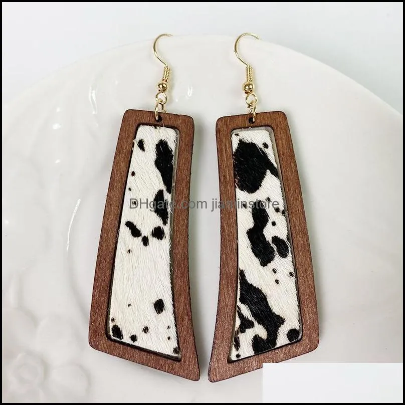 genuine leather earrings for women horse hair geometric symmetry leopard earrings texture jewelry party gift wholesale
