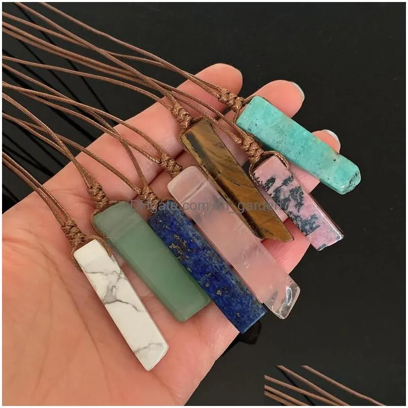 natural stone pendant raw mineral irregular rectangle quartz pendulum amazonite tiger eye lapsi pink crystal necklaces healing bulk