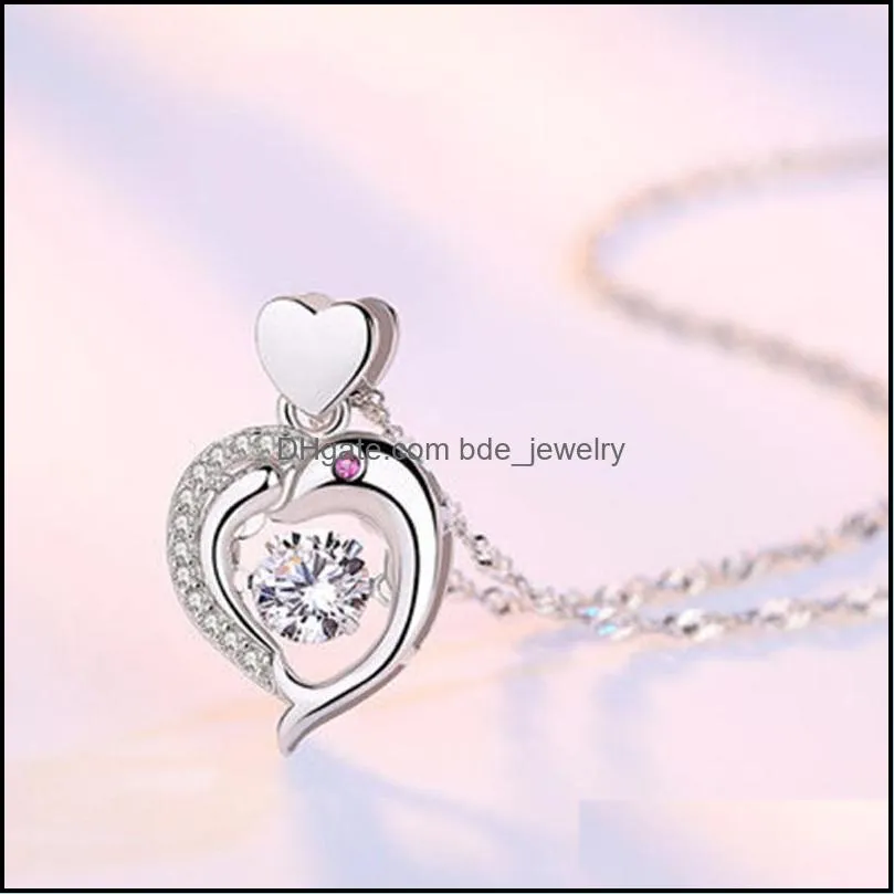 love  crystals necklaces for women cute peach heart clavicle chains necklaces female charm jewelry gift fashion silver necklace