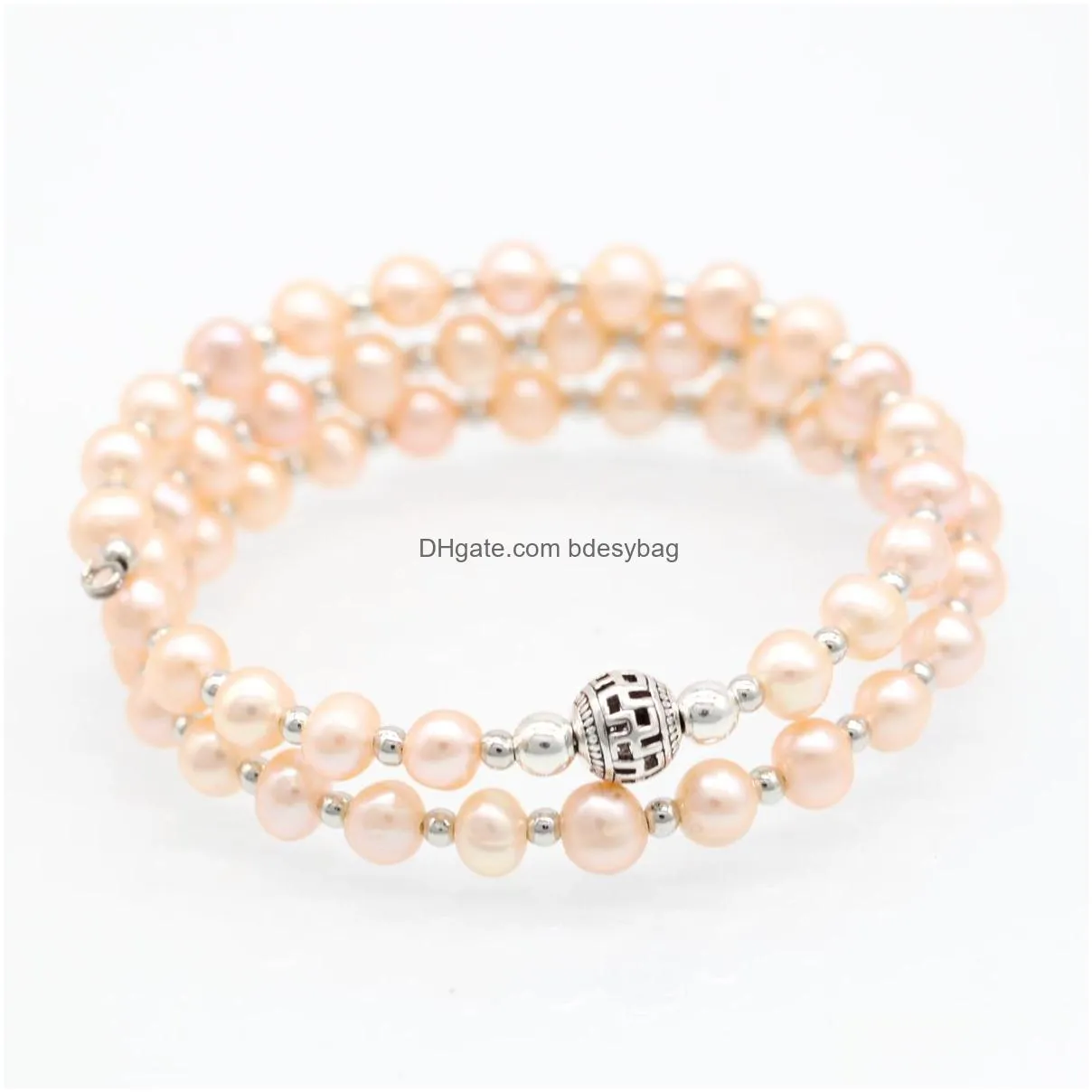 freshwater layer pearl wrap bracelet love wish nearly round dyed color pearl bead bangles adjustable jewelry for women