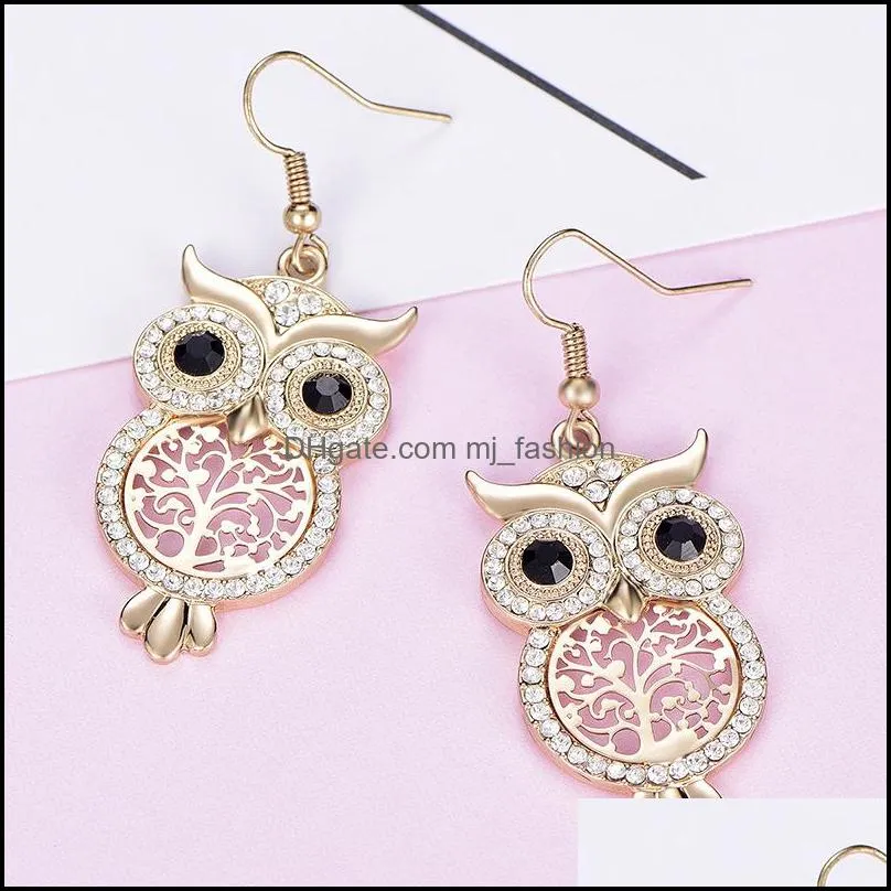 designs exquisite luxury crystal animal big eye owl earrings long hooks hollow tree dangle earring for women lovely party charm