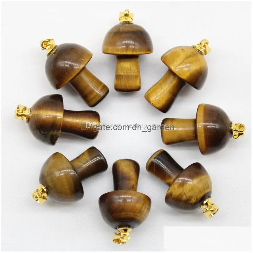 mini mushroom statue natural stone carving gold pendant reiki healing gem necklace for women jewelry wholesale