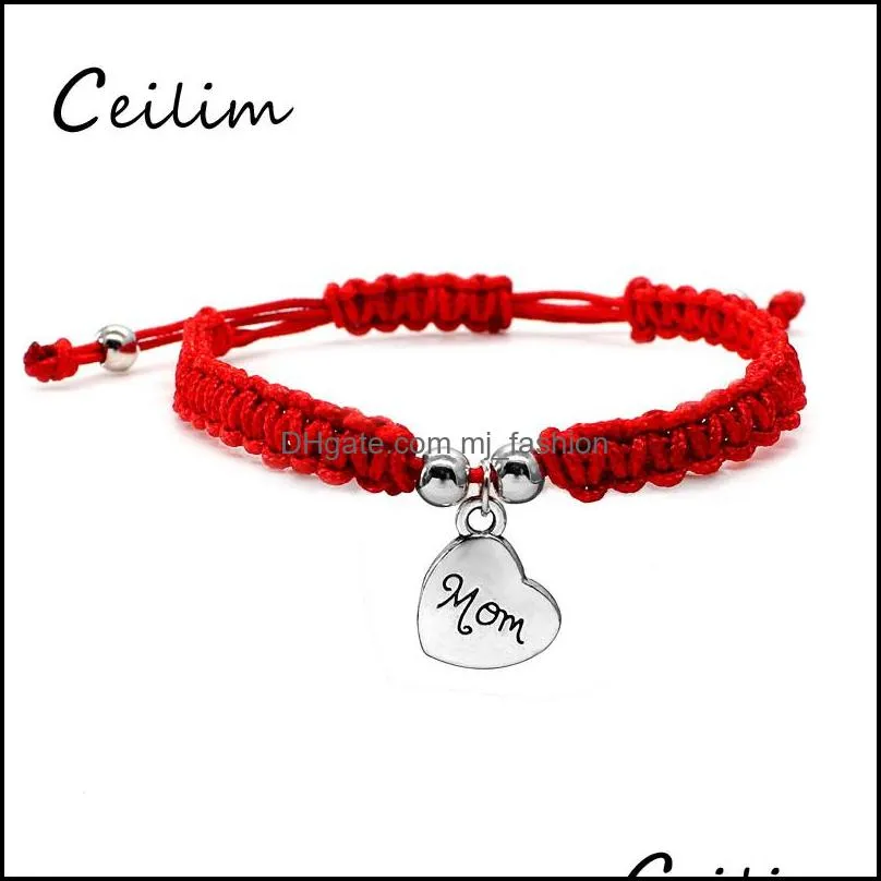  fashion red rope handmade chain weave lucky bracelets for mom silver gold plating alloy letter charms thanksgiving gift