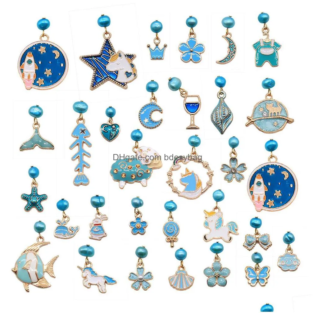 10pcs mixed charm pendants with pearl freshwate colored oval pearls moon star style pendant for necklace women jewelry