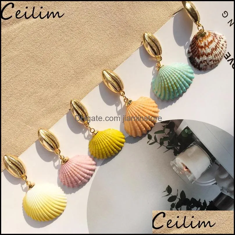 bohemian colorful shell dangle drop earrings for women party statement sea earrings gold color metal summer bride jewelry bohemian