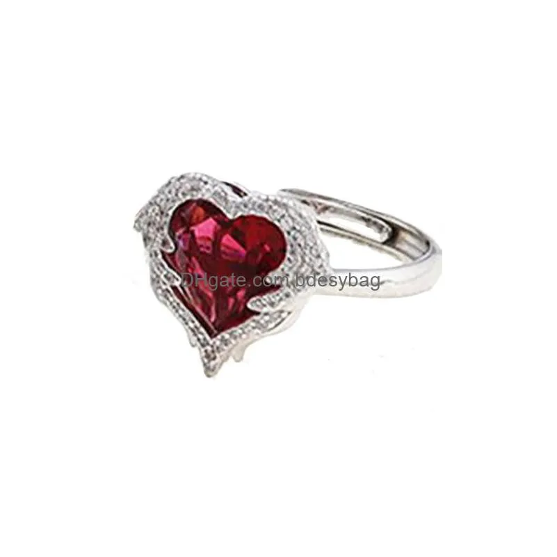 fashion jewelry 925 sterling silver heart gem ring zircon angel wing heart gem ring for women love wish