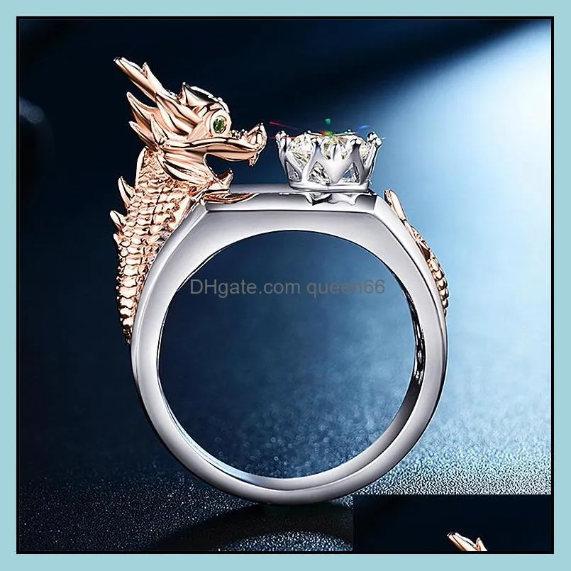 domineering rings for men carving dragon winding diamond vintage gold ring hip hop punk jewelry party gift dragon ring