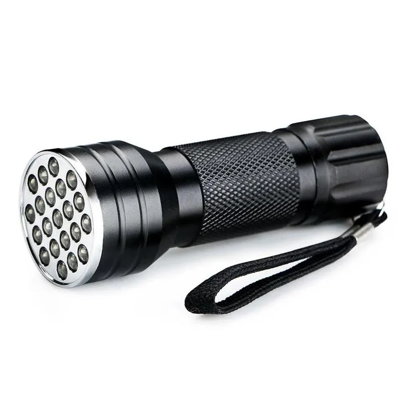 purple 395lm 21led uv ultra violet flashlight torch light lamp mini uv flash light for blacklight invisible mini aluminum alloy lamp