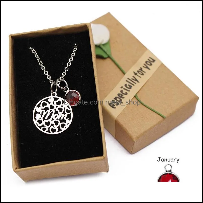 love heart mom necklaces crystal birthstone pendant necklace stainless steel chain charm mothers day birthday gift for mom 2019