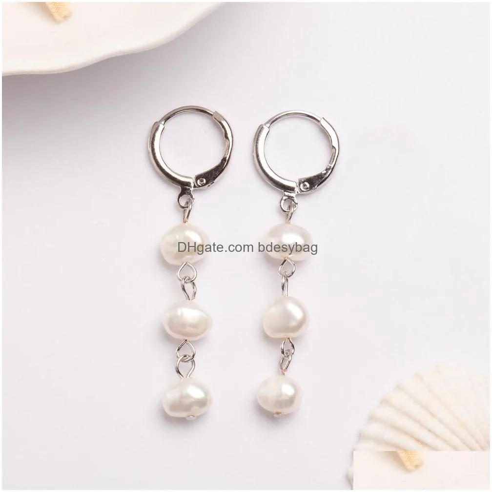 natural freshwater pearl dangle earrings long section tassel water drop dangling triplets pearl earring for women jewelry